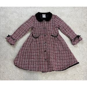 Nannette Kids Tweed Button Down Fit And Flare Coat Velvet Collar Size 5